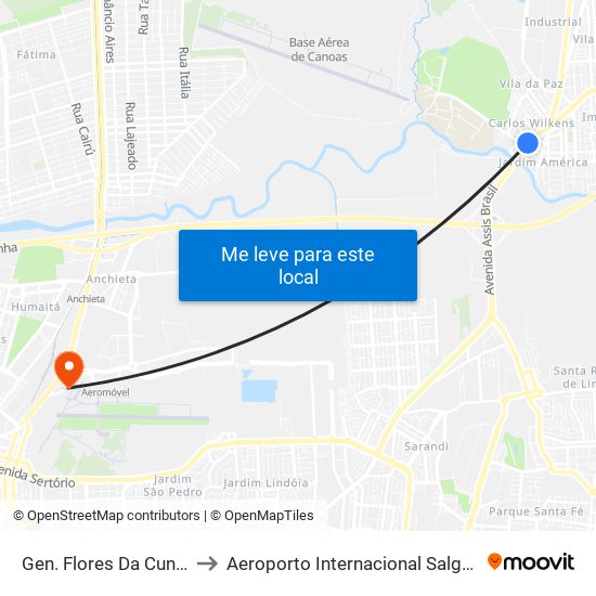 Gen. Flores Da Cunha - Parada 46 to Aeroporto Internacional Salgado Filho - Terminal 2 map