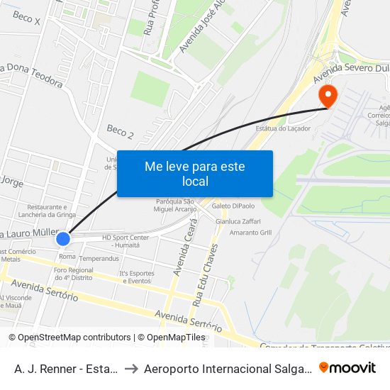 A. J. Renner - Estação Farrapos to Aeroporto Internacional Salgado Filho - Terminal 2 map