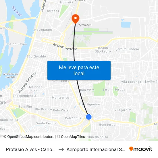 Protásio Alves - Carlos Gomes Cb (Piso 3) to Aeroporto Internacional Salgado Filho - Terminal 2 map