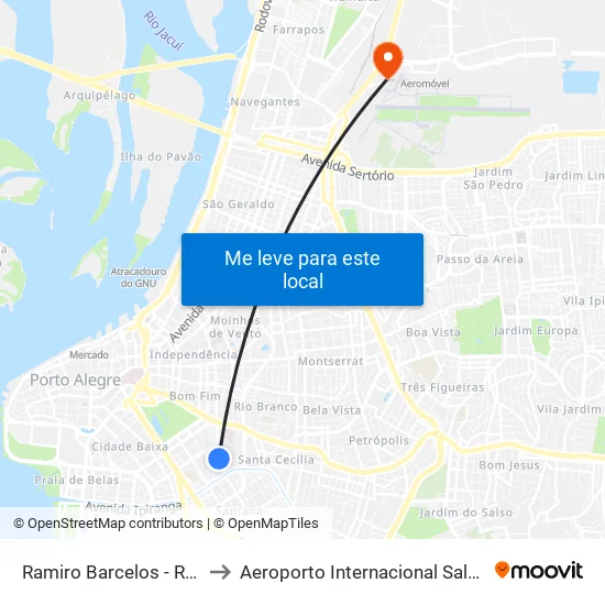 Ramiro Barcelos - Rest. Universitário to Aeroporto Internacional Salgado Filho - Terminal 2 map