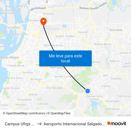 Campus Ufrgs - Terminal to Aeroporto Internacional Salgado Filho - Terminal 2 map