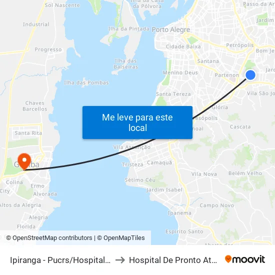 Ipiranga - Pucrs/Hospital São Lucas to Hospital De Pronto Atendimento map