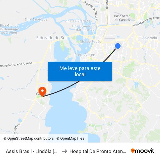 Assis Brasil - Lindóia [Centro] to Hospital De Pronto Atendimento map