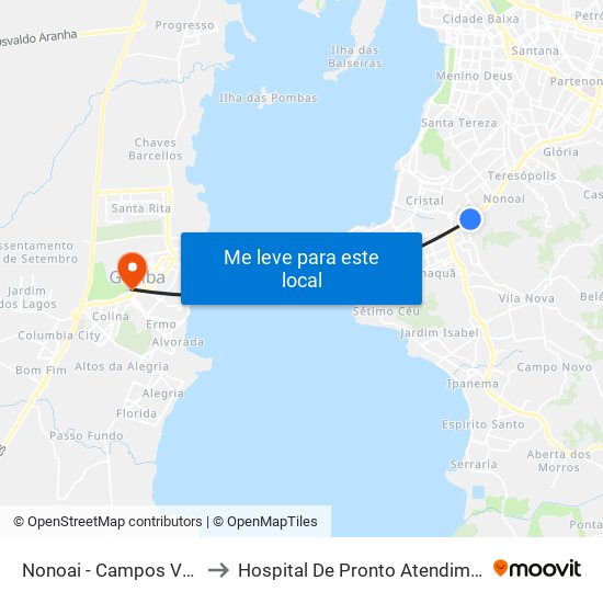 Nonoai - Campos Velho to Hospital De Pronto Atendimento map