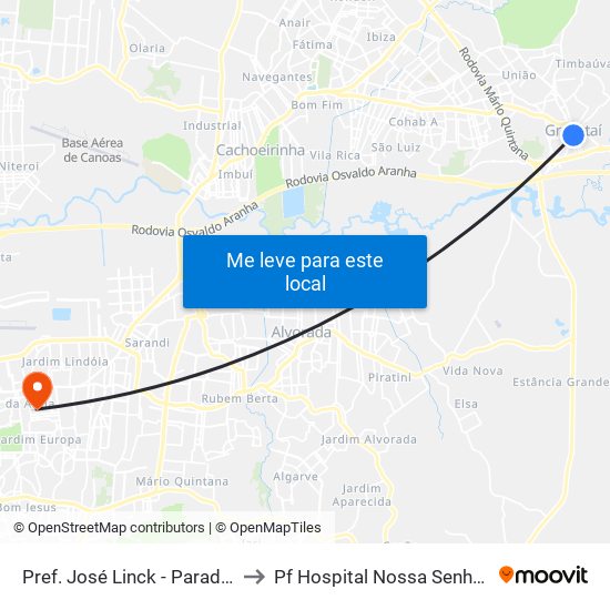 Pref. José Linck - Parada 82 (Rodoviária) to Pf Hospital Nossa Senhora Da Conceição map