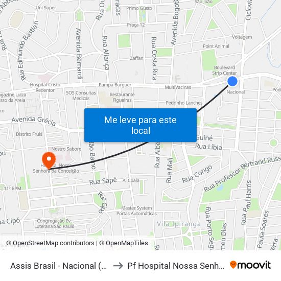 Assis Brasil - Nacional (Fora Do Corredor) to Pf Hospital Nossa Senhora Da Conceição map