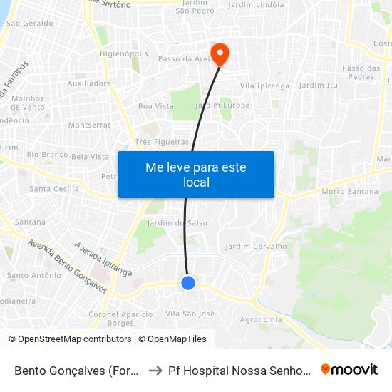 Bento Gonçalves (Fora Do Corredor) to Pf Hospital Nossa Senhora Da Conceição map