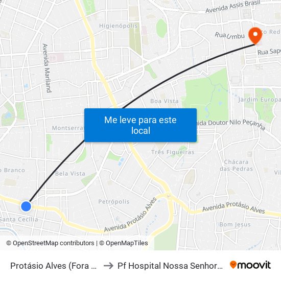 Protásio Alves (Fora Do Corredor) to Pf Hospital Nossa Senhora Da Conceição map