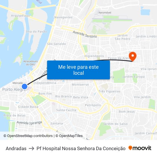 Andradas to Pf Hospital Nossa Senhora Da Conceição map