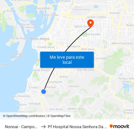 Nonoai - Campos Velho to Pf Hospital Nossa Senhora Da Conceição map