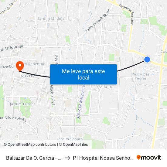 Baltazar De O. Garcia - Centro Vida Cb to Pf Hospital Nossa Senhora Da Conceição map