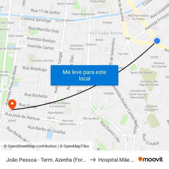 João Pessoa - Term. Azenha (Fora Do Corredor) to Hospital Mãe De Deus map