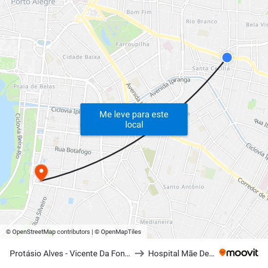 Protásio Alves - Vicente Da Fontoura Cb to Hospital Mãe De Deus map