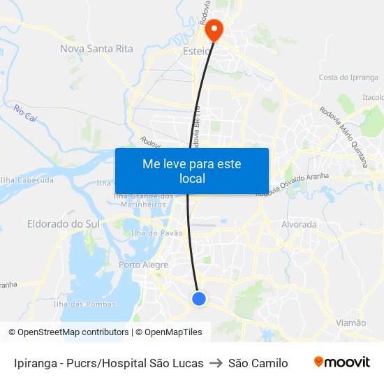 Ipiranga - Pucrs/Hospital São Lucas to São Camilo map