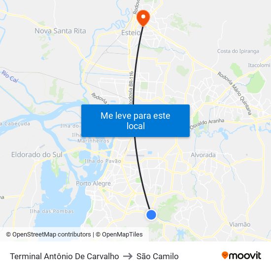 Terminal Antônio De Carvalho to São Camilo map