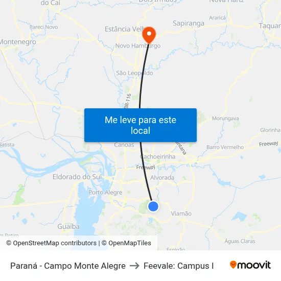 Paraná - Campo Monte Alegre to Feevale: Campus I map