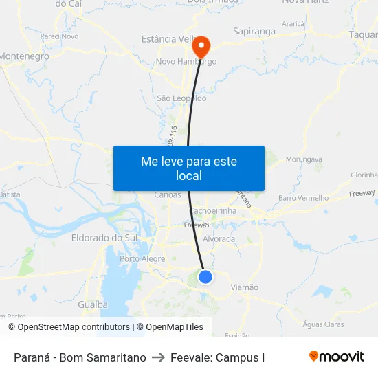 Paraná - Bom Samaritano to Feevale: Campus I map