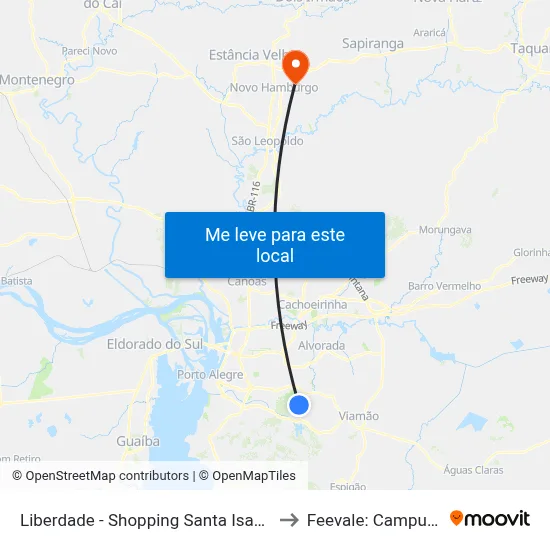 Liberdade - Shopping Santa Isabel to Feevale: Campus I map