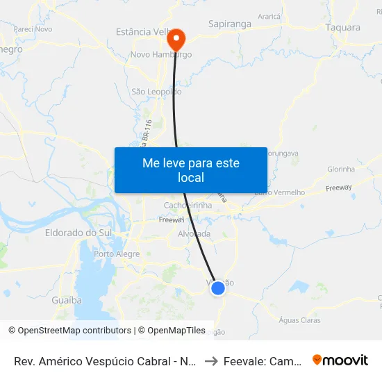 Rev. Américo Vespúcio Cabral - Nacional to Feevale: Campus I map