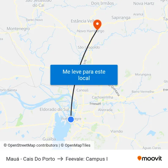 Mauá - Cais Do Porto to Feevale: Campus I map