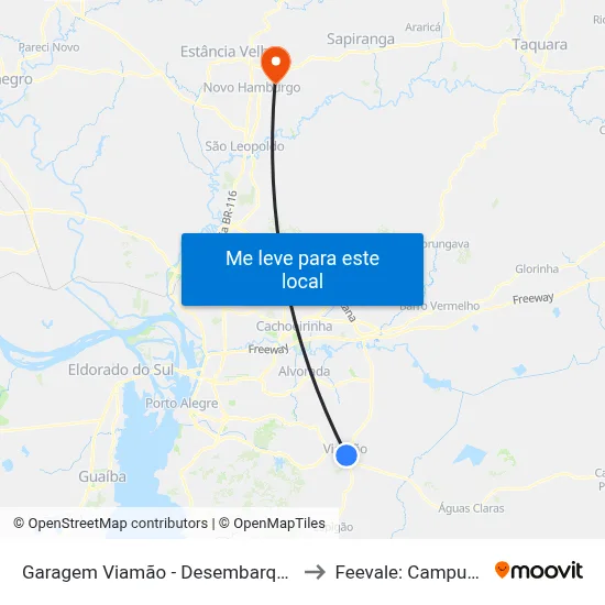 Garagem Viamão - Desembarque to Feevale: Campus I map