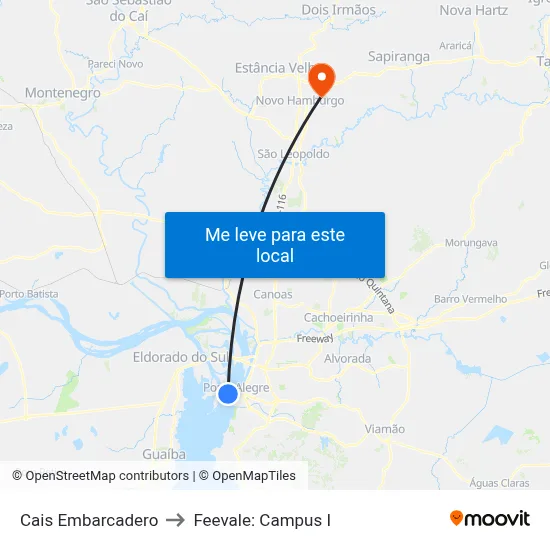 Cais Embarcadero to Feevale: Campus I map