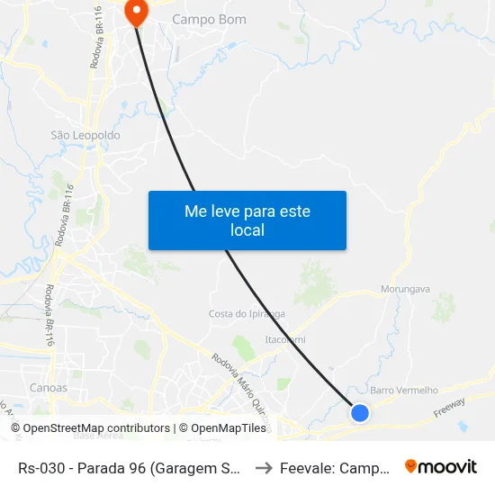 Rs-030 - Parada 96 (Garagem Sogil) to Feevale: Campus I map