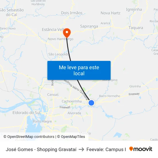 José Gomes - Shopping Gravataí to Feevale: Campus I map