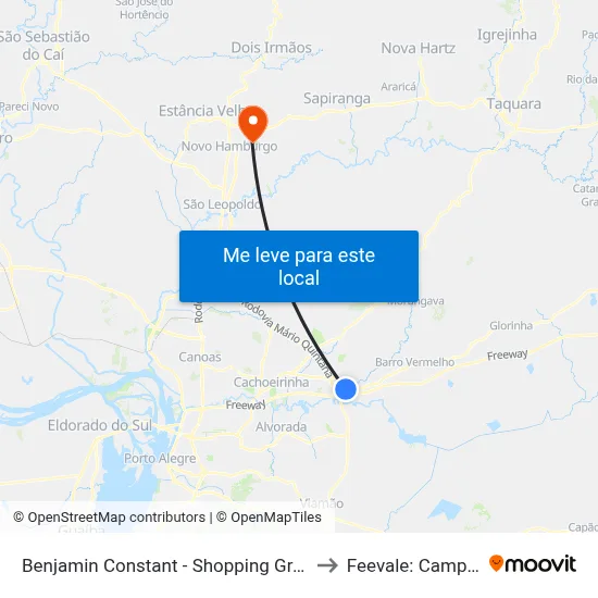Benjamin Constant - Shopping Gravataí to Feevale: Campus I map