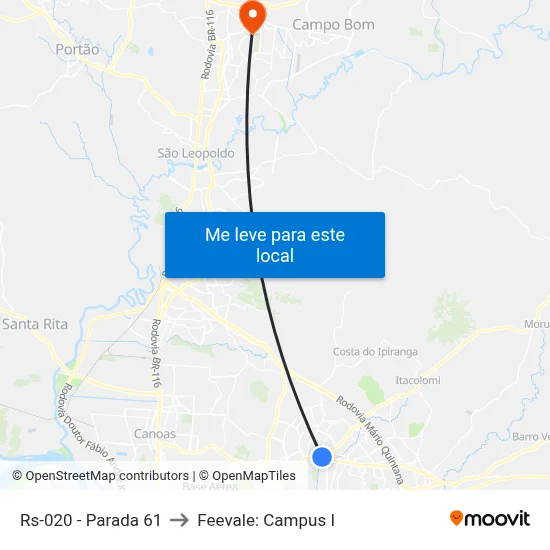 Rs-020 - Parada 61 to Feevale: Campus I map