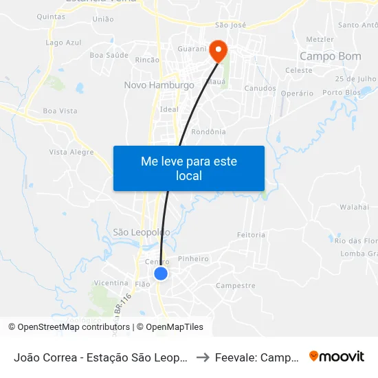 João Correa - Estação São Leopoldo to Feevale: Campus I map