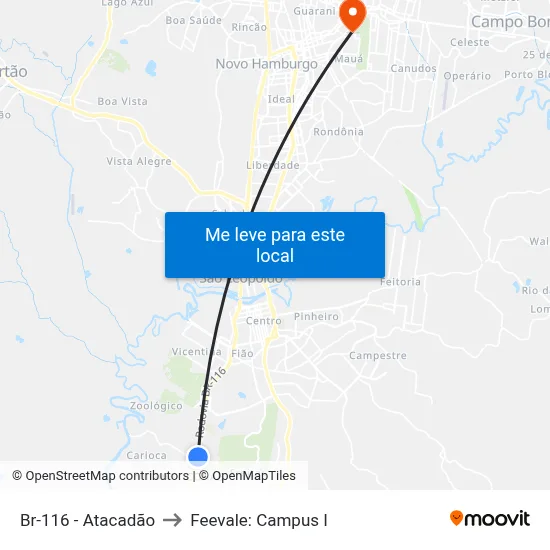 Br-116 - Atacadão to Feevale: Campus I map