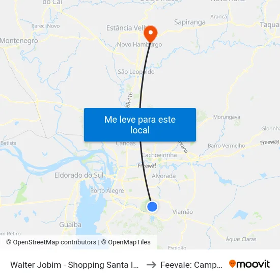 Walter Jobim - Shopping Santa Isabel to Feevale: Campus I map
