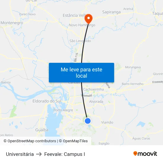 Universitária to Feevale: Campus I map