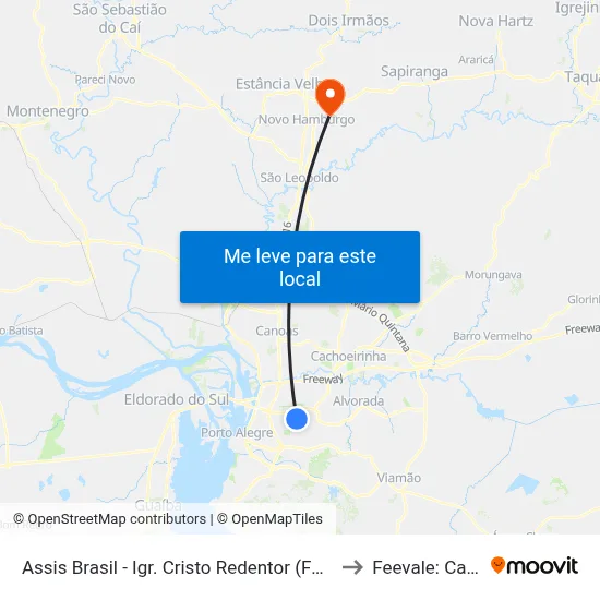 Assis Brasil - Igr. Cristo Redentor (Fora Do Corredor) to Feevale: Campus I map