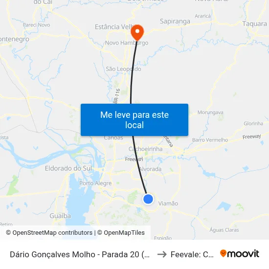 Dário Gonçalves Molho - Parada 20 (Ubs Augusta Marina) to Feevale: Campus I map