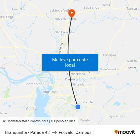 Branquinha - Parada 42 to Feevale: Campus I map
