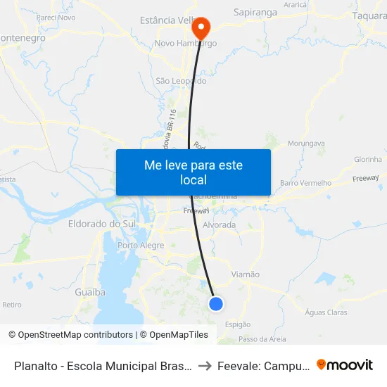 Planalto - Escola Municipal Brasília to Feevale: Campus I map