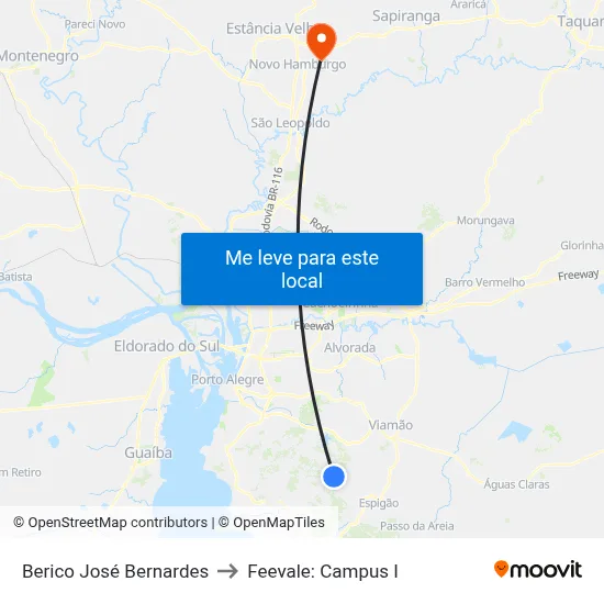 Berico José Bernardes to Feevale: Campus I map