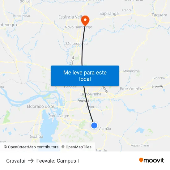 Gravataí to Feevale: Campus I map