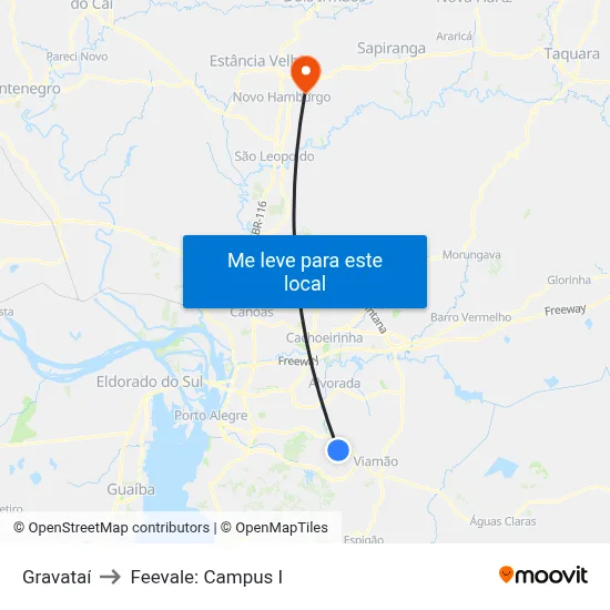 Gravataí to Feevale: Campus I map