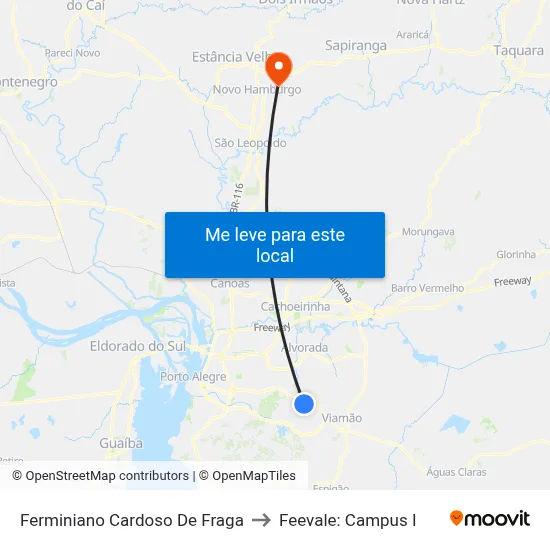 Ferminiano Cardoso De Fraga to Feevale: Campus I map