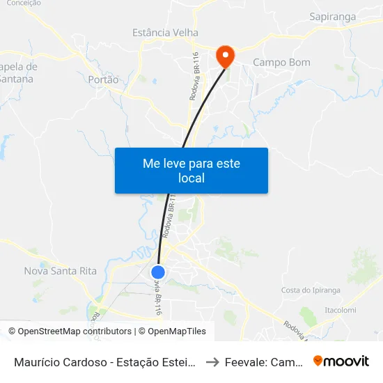 Maurício Cardoso - Estação Esteio (Tm2) to Feevale: Campus I map
