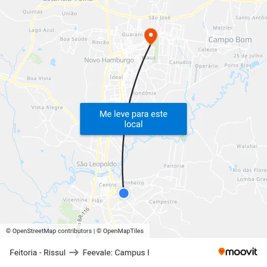 Feitoria - Rissul to Feevale: Campus I map