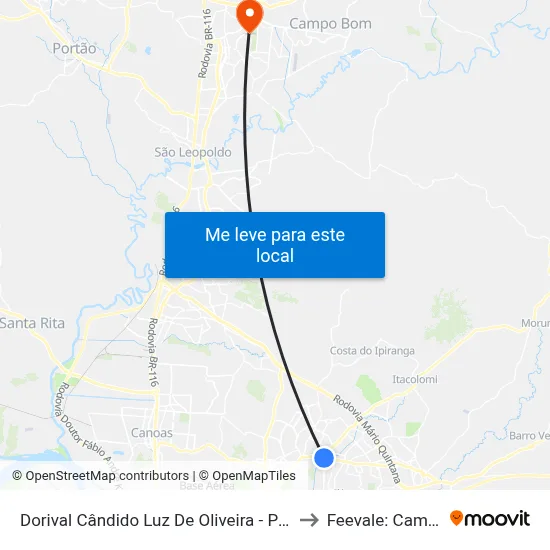 Dorival Cândido Luz De Oliveira - Parada 62 to Feevale: Campus I map