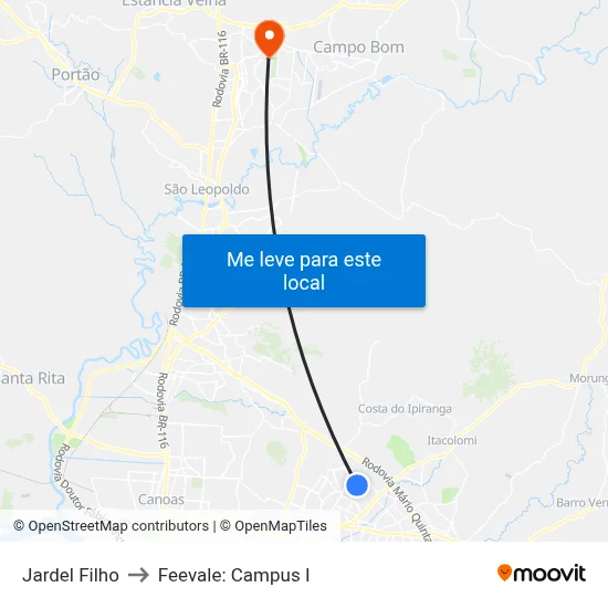 Jardel Filho to Feevale: Campus I map