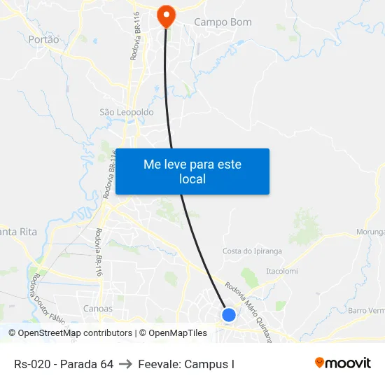 Rs-020 - Parada 64 to Feevale: Campus I map