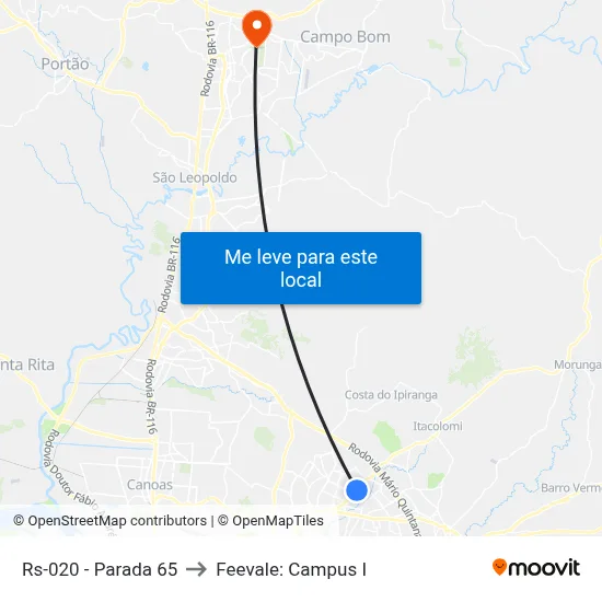 Rs-020 - Parada 65 to Feevale: Campus I map