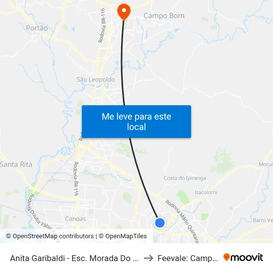 Anita Garibaldi - Esc. Morada Do Vale I to Feevale: Campus I map