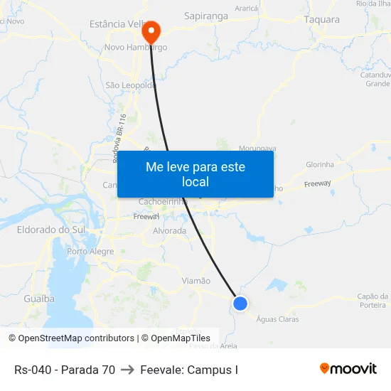 Rs-040 - Parada 70 (Pedágio) to Feevale: Campus I map